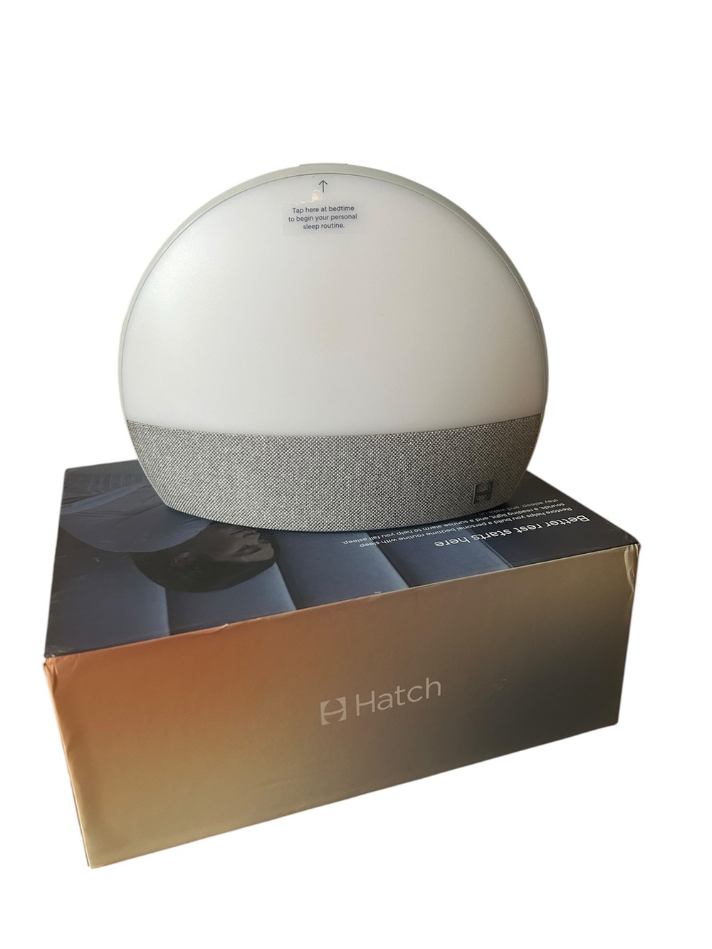Hatch white dome night light with gray fabric base